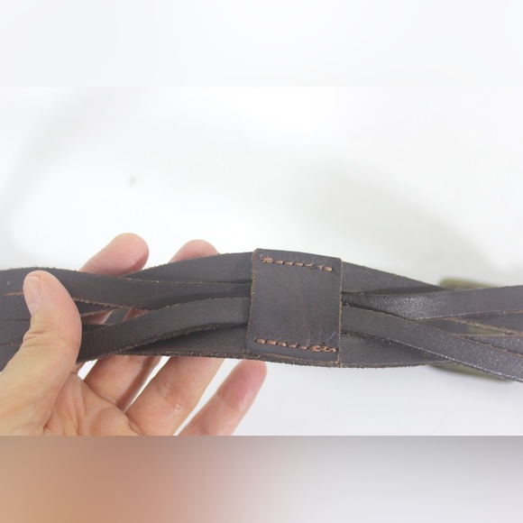 Chocolate Brown Woven Braided Leather Belt with Antiqued Brass Buckle - Picture 6 of 7